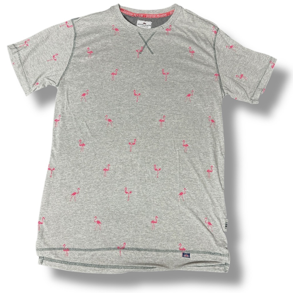 Ditch Plains T-shirt‎ Flamingo print X Gray Men's Shirt size medium (A102)